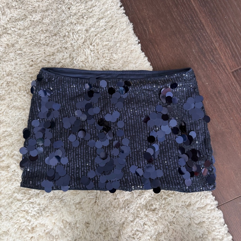 Navy Blue Sequin Micro Mini Skirt